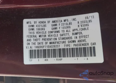 2014 Honda Accord Ex from USA, damaged, VIN 1HGCR2F71EA029237